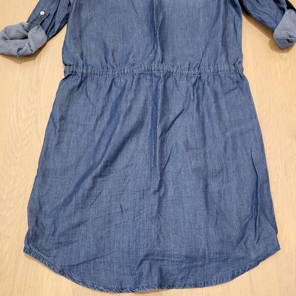 Gloria Vanderbilt Dress Denim Above Knee XS Chambray Roll Tab Sleeve Drawstring - Picture 6 of 14